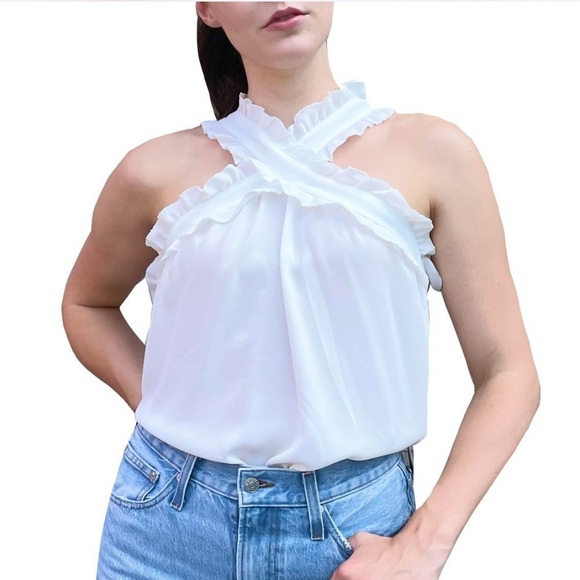 J.Crew Drapey Wrap Front Criss Cross Neck Ruffle Top size 8 - Picture 1 of 7